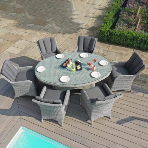 Ascot 6 Seat Oval Rattan Dining Set with Lazy Susan & Weatherproof Cushions - Image 6