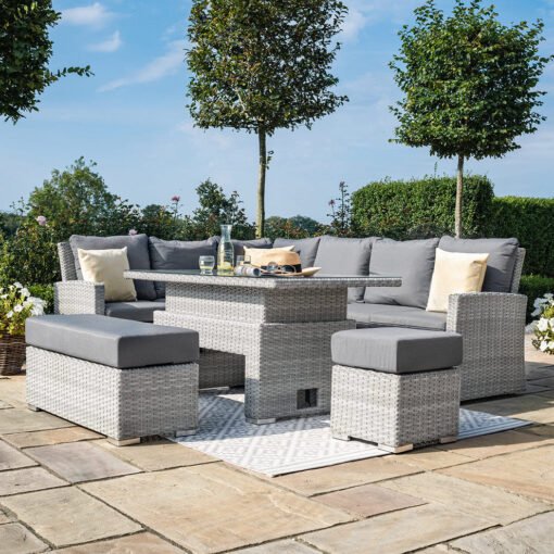 Ascot Rectangular Rattan Corner Dining Set - with Rising Table & Weatherproof Cushions - Image 5