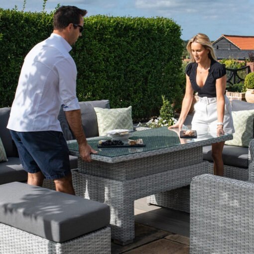 Ascot 3 Seat Rattan Sofa Dining Set with Rising Table & Weatherproof Cushions - Image 6