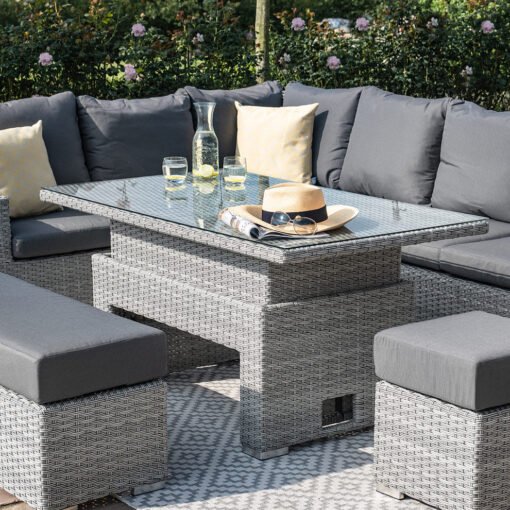 Ascot Rectangular Rattan Corner Dining Set - with Rising Table & Weatherproof Cushions - Image 4