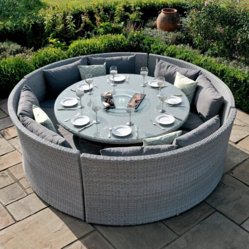 Round Rattan Sofa Dining Set with Rising Table & Weatherproof Cushions - Image 4
