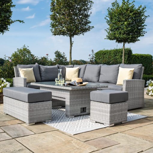 Ascot Rectangular Rattan Corner Dining Set - with Rising Table & Weatherproof Cushions - Image 2