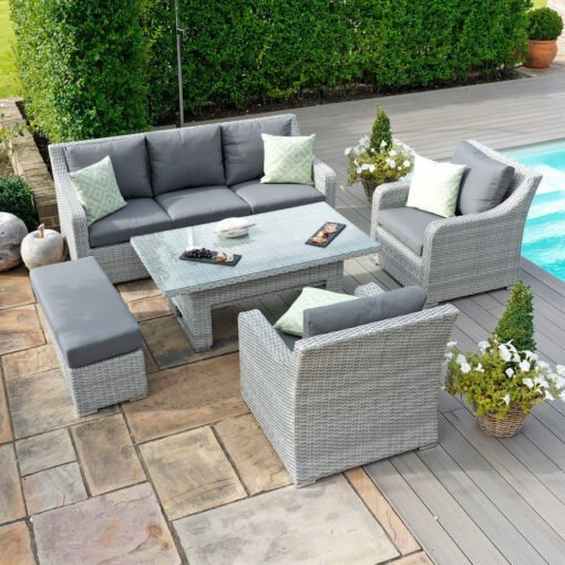 Ascot 3 Seat Rattan Sofa Dining Set with Rising Table & Weatherproof Cushions - Image 2