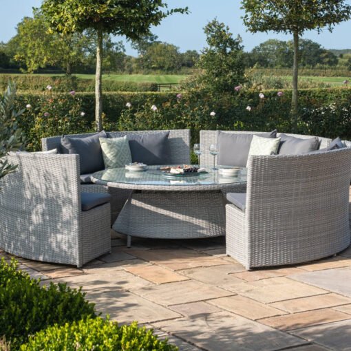 Round Rattan Sofa Dining Set with Rising Table & Weatherproof Cushions - Image 2