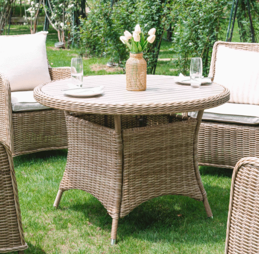 Hampshire 4-Seater Round Wicker Rattan Dining Set, Natural - Image 2