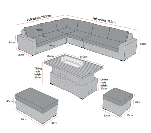 A Bellagio Round Wicker Large Corner Casual Dining Set with Rising Firepit Table, Light Grey - Image 4
