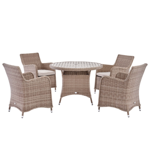 Hampshire 4-Seater Round Wicker Rattan Dining Set, Natural - Image 6