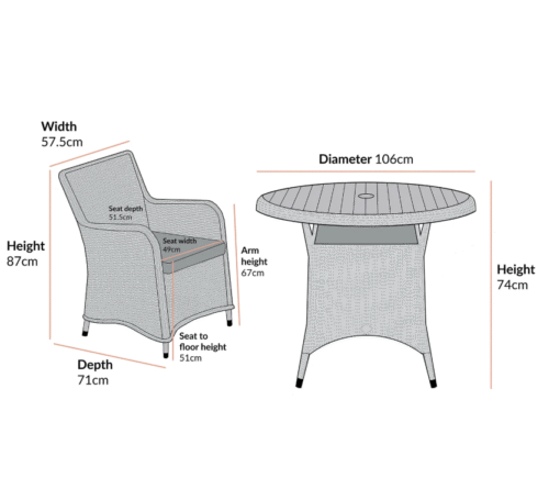 Hampshire 4-Seater Round Wicker Rattan Dining Set, Natural - Image 4