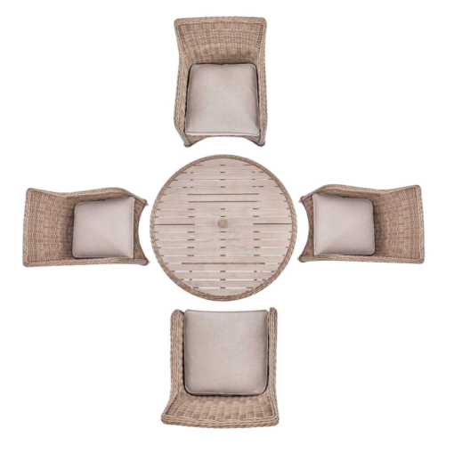 Hampshire 4-Seater Round Wicker Rattan Dining Set, Natural - Image 3