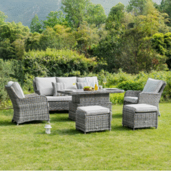 Alternative view of Hampshire 7-Seater Round Wicker Rattan Sofa Set with Rising Table, Light Grey