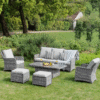 Hampshire 7-Seater Round Wicker Rattan Sofa Set with Rising Table, Light Grey