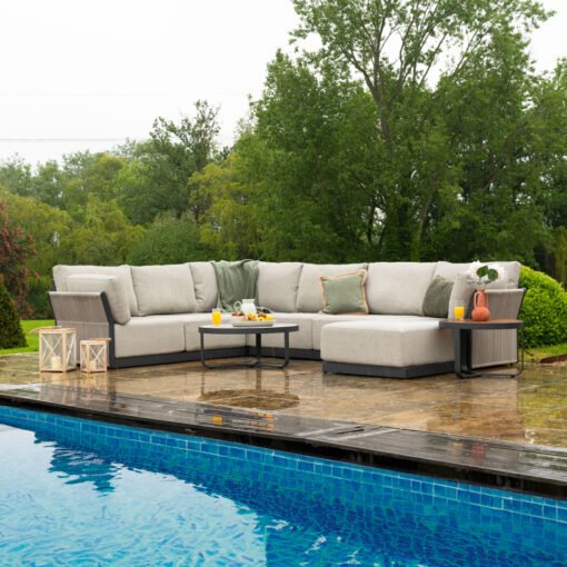 Jude Rope Aluminium Left Handed Large Corner Chaise Sofa Lounging Set in Dove Grey - Image 4