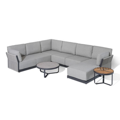 Jude Rope Aluminium Left Handed Large Corner Chaise Sofa Lounging Set in Dove Grey - Image 10
