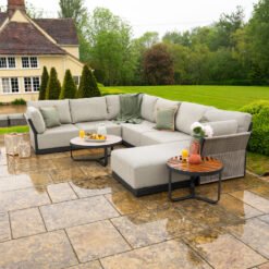 Jude Rope Aluminium Left Handed Large Corner Chaise Sofa Lounging Set in Dove Grey