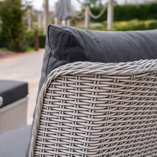 L-Shaped Grande Corner Rattan Lounge Dining Set with Reclining Armchair and Bench - Right Handed Rising Table in White Wash - Image 4