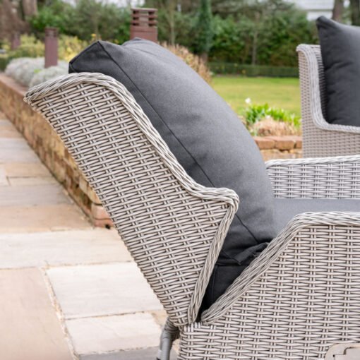L-Shaped Grande Corner Rattan Lounge Dining Set with Reclining Armchair and Bench - Right Handed Rising Table in White Wash - Image 10