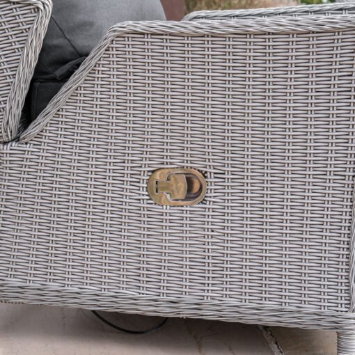 L-Shaped Grande Corner Rattan Lounge Dining Set with Reclining Armchair and Bench - Right Handed Rising Table in White Wash - Image 9